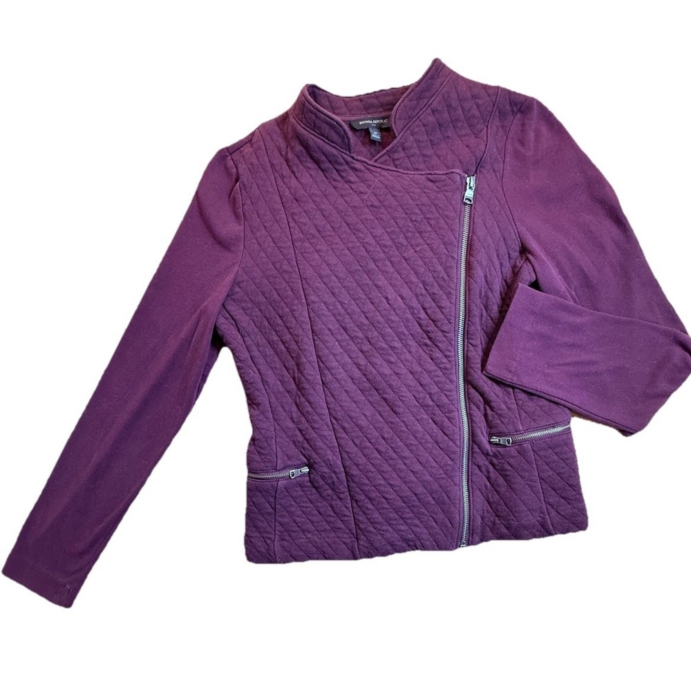Banana Republic Quilted Asymmetrical Zip Jacket Wmns M Plum Cottagecore Preppy‎